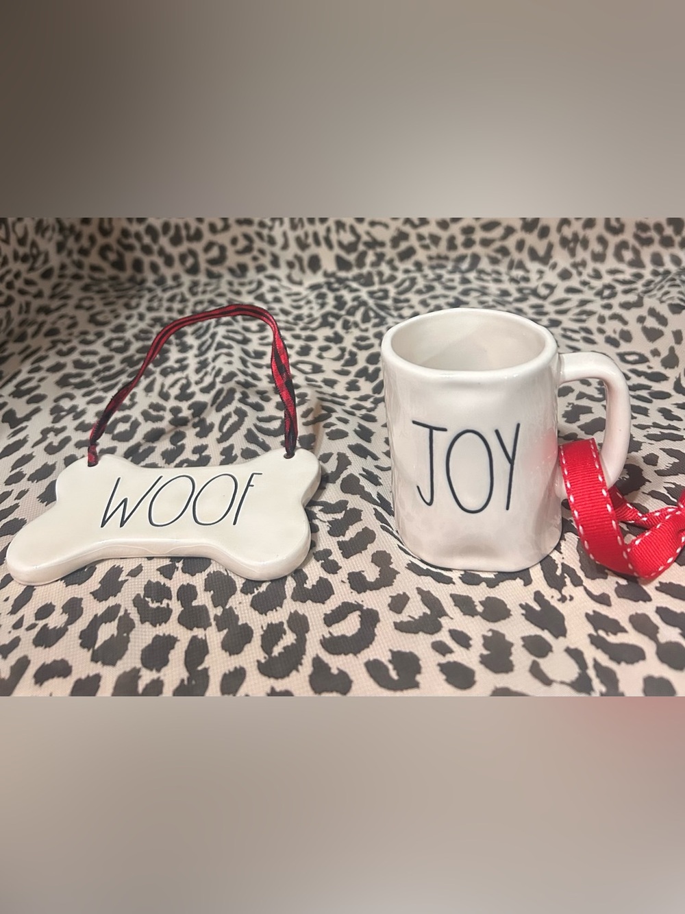 Rae Dunn Ceramic “Woof-Joy” Holiday Ornament’s